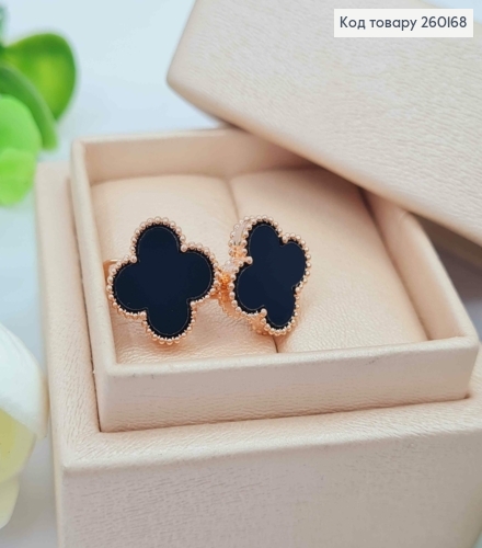 Серьги медного цвета, Van Cleef с черной эмалью (1,4см), англ. застежка, Fashion Jewelry 260168 фото 2