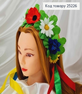 Віночок: маки, ромашки, волошки зі стрічками 40см 25226 фото