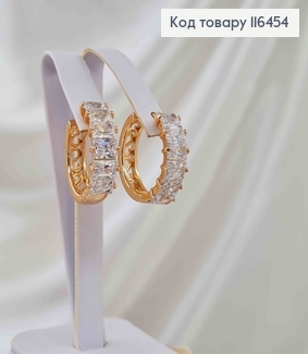 Серьги кольца 2см, с большими прямоугольными камешками, Xuping 18К 116454 фото