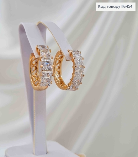 Серьги кольца 2см, с большими прямоугольными камешками, Xuping 18К 116454 фото 1