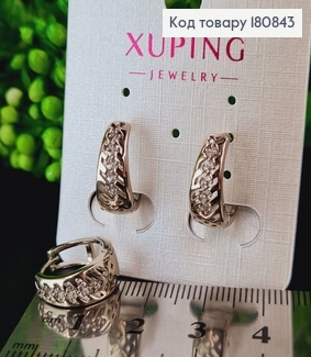 Сережки родовані кільця "Паралелі" з каміцями, 1,5*0,5см, Xuping 180843 фото