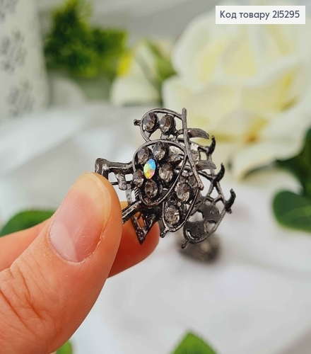 Краб металл графит, 2,5см, корона с камешками серого цвета 215295 фото 2