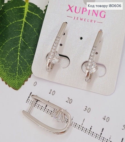  Серьги стрелы с английской застежкой 2.5 см с камнем 5 мм с родием 180606 фото 1