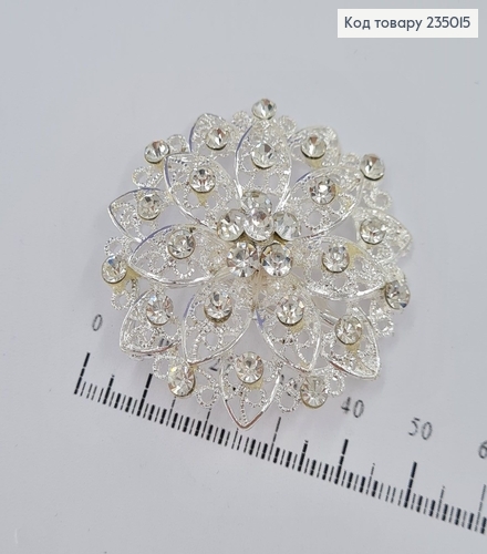 Брошь металл Цветок серебряный 235015 фото 1