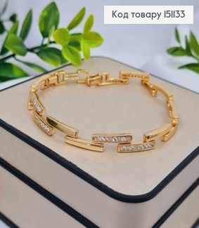 Браслет плетения прямоугольными пластинками с блестящими камешками, дл. 17+2см, Xuping 18K 151133 фото