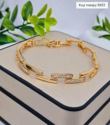 Браслет плетения прямоугольными пластинками с блестящими камешками, дл. 17+2см, Xuping 18K 151133 фото 1