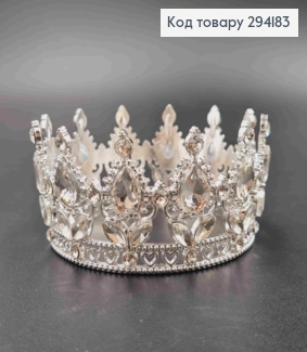Корона под Серебро, "Королевская" с блестящими камнями, диаметр 8см, высота 4,5см (можно на торт) 294183 фото