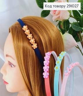 Обруч пластик белый с тканью и цветочками в асс. 291027 фото