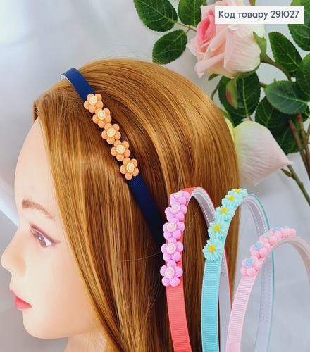 Обруч пластик белый с тканью и цветочками в асс. 291027 фото 1