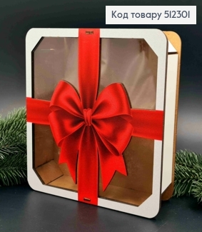 Подарочная деревянная коробка с принтом "Красный Бант", Квадратная 20*20см, высота 6см. 512301 фото