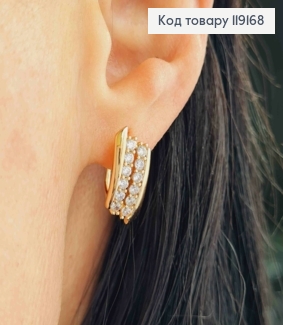 Сережки Прямокутні з Блискучими камінцями в два ряди, 1,7см, англ. застібка,  XUPING 18К 119168 фото