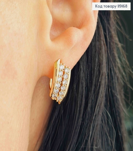 Сережки Прямокутні з Блискучими камінцями в два ряди, 1,7см, англ. застібка,  XUPING 18К 119168 фото 1