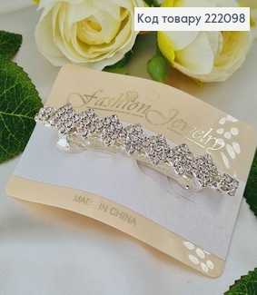 Заколка Автомат 8,5см СЕМЬ РОМБИКОВ серебряного цвета с камешками в два ряда 222098 фото