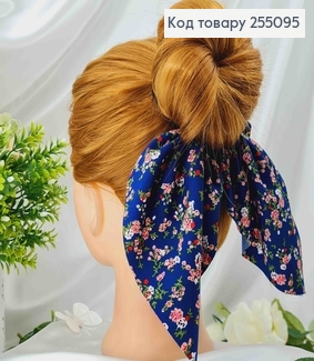 Резинка 5см, Твилли с бантиком, Синего цвета, с цветочным принтом, дл. 255095 фото