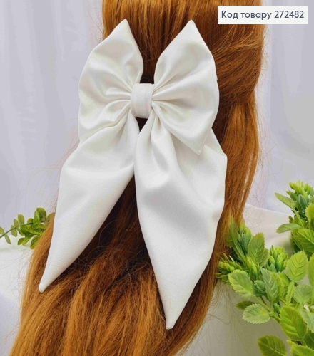 Бант кольору АЙВОРІ, заколка 7,5см, тканина цупкий атлас, розмір 13*23см, Україна 272482 фото 1