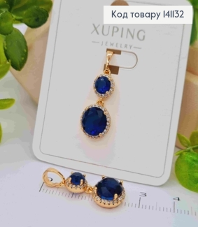 Кулон з Двома Синіми камінцями, розмір 2см, Xuping 18K 141132 фото