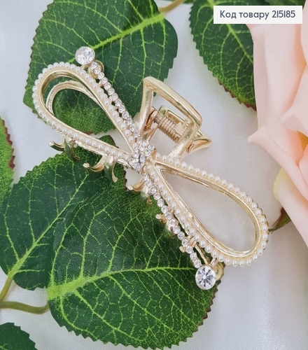 Краб метал 8см БАНТИК Золотый цвет с камушками и бусинками 215185 фото 1