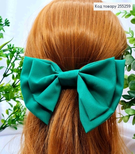 Бант ЗЕЛЕНОГО цвета, на заколке стрела, ткань стрейч-котон, размер 15,5*11см. 255259 фото 1