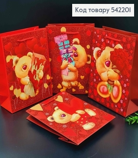 Пакет бумажный, "Мишка с подарком", 18*23*8см в ассорт. 542201 фото