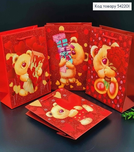 Пакет бумажный, "Мишка с подарком", 18*23*8см в ассорт. 542201 фото 1