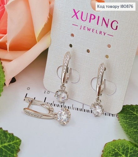 Сережки родированые "Цветок с камнем" (англ.застежка), 2*0,5см, Xuping 180876 фото 1