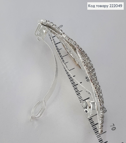 Заколка автомат серебряная с камнями Плетеная 222049 фото 2