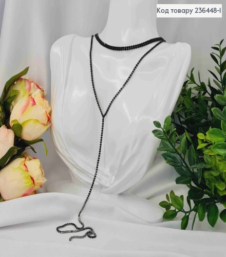 Набір (ЧОРНИЙ: Сережки гвоздики (6см), Подвійний ланцюжок з Камінців (43+9см*30см), чорний 236448-1 фото 2
