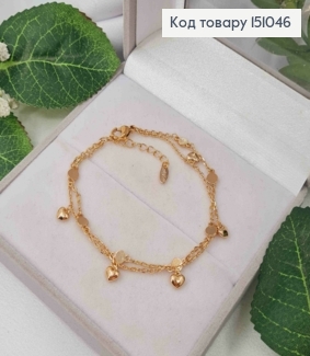 Браслет двойной Якорное плетение с Монетками и Сердечками, длина 17+4см, Xuping 18К 151046 фото