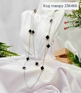 Біжутерія на шию подвійна з Van Cleеf та квадратними бусинами, 80+6см, Чорного+Срібло  кольору 236466 фото