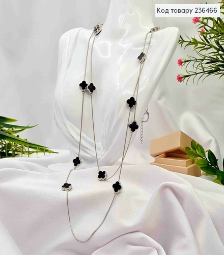 Біжутерія на шию подвійна з Van Cleеf та квадратними бусинами, 80+6см, Чорного+Срібло  кольору 236466 фото 1