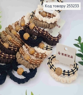 Резинка на планшетці (2шт) Жатка/ Плетена з брошкою в камінцях, Пастельні кольори, діаметр 6см 253233 фото