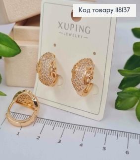 Серьги кольца "Ажурный Лепесток" украшены Блестящими камешками, 1,6см, XUPING 18K 118137 фото