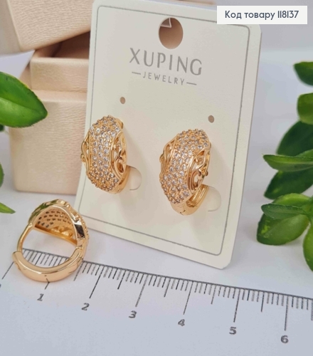 Серьги кольца "Ажурный Лепесток" украшены Блестящими камешками, 1,6см, XUPING 18K 118137 фото 1