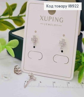 Серьги родованные гвозди "Крестики" с Блестящими камешками, 0,6*0,5см, XUPING 181922 фото