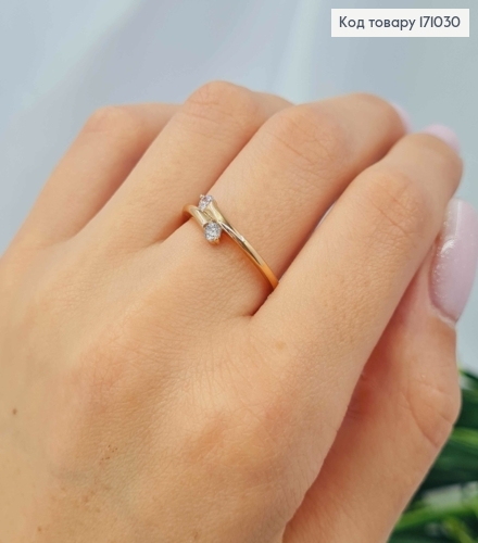Кольцо нежное с двумя Блестящими камешками, Xuping 18К 171030 фото 3