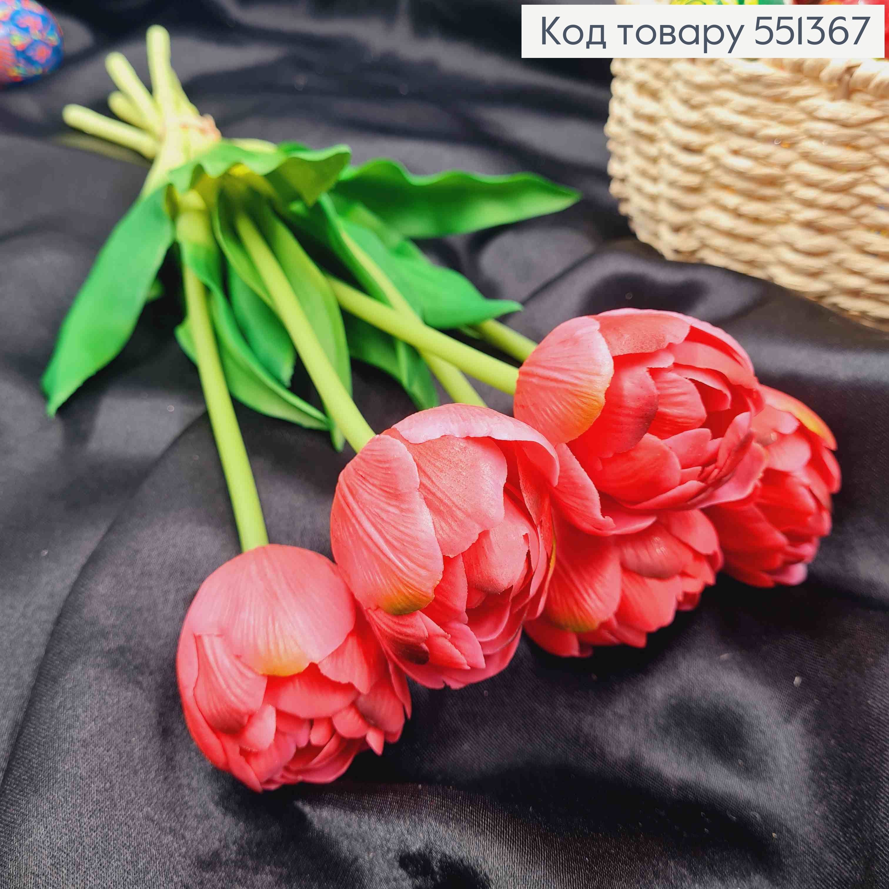 Искусственные цветы ТЮЛЬПАН Пионовидный, Темно-Розовые  (латексные, 5шт/букет, выс. 38см, цветок 4см 551367 фото 4