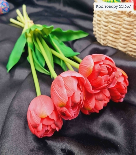 Искусственные цветы ТЮЛЬПАН Пионовидный, Темно-Розовые (латексные, 5шт/букет, выс. 38см, цветок 4см 551367 фото 4