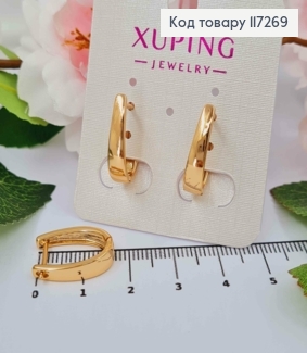Серьги ОВАЛЬНЫЕ к низу широкие, длина 1,8см, англ. застежка XUPING 18K 117269 фото