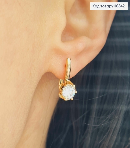 Серьги с камешком на цветочке, 1,6см, англ. зам. Xuping 18K 116842 фото 2