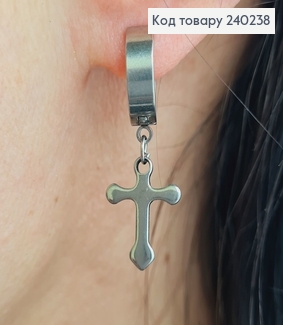 СЕРЬГА кольцо 1,2см Крестик серебряного цвета  1,5*1,1см, Stainless Steel  260004 фото