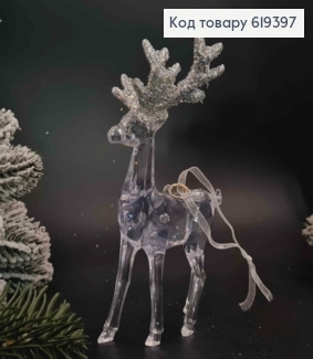 Новорічна фігура "ОЛЕНЬ", колір ПРОЗОРИЙ+блиск СРІБЛО, пластик, 15*7см, Україна 619397 фото