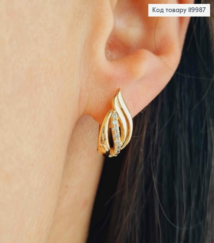 Серьги "Огоньки" украшены Блестящими камешками, длина 1,5см, английская застежка, Xuping 18K 119987 фото 1