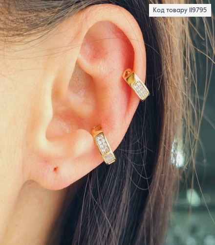 Серьги кафы на хрящик уха с Блестящими камешками, ширина 3,5мм, Xuping 18K 119795 фото 1