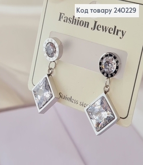 Сережки родированые гвоздики BVLGARI с большым камнем, 3*1,5см, Stainless Steel 240229 фото