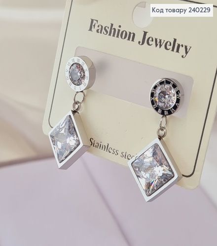 Сережки родовані гвіздки BVLGARI з великим камінцем, 3*1,5см, Stainless Steel 240229 фото 1