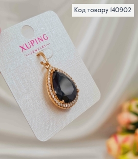 Кулон з великим Чорним камінцем в формі крапельки, 2,5*1,5см, Xuping 18K 140902 фото