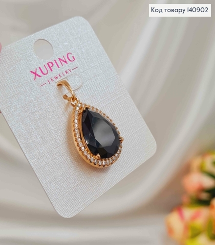 Кулон с большим Черным камешком в форме капельки, 2,5*1,5см, Xuping 18K 140902 фото 1