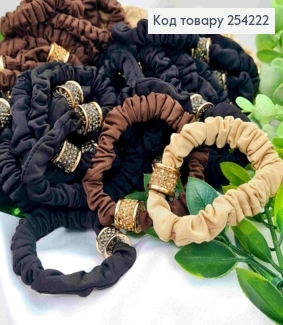 Резинка жатка з Брошкою в стразах, Пастельні кольори в асортименті, 7см 254222 фото