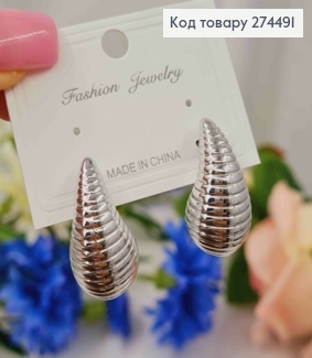 Серьги гвоздики, стильные "Капельки", серебряного цвета, 2,5см. 295119 фото