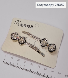 Заколка невидимка металл серебряная Бантик 6 см 2 шт / уп цена за уп. 231052 фото